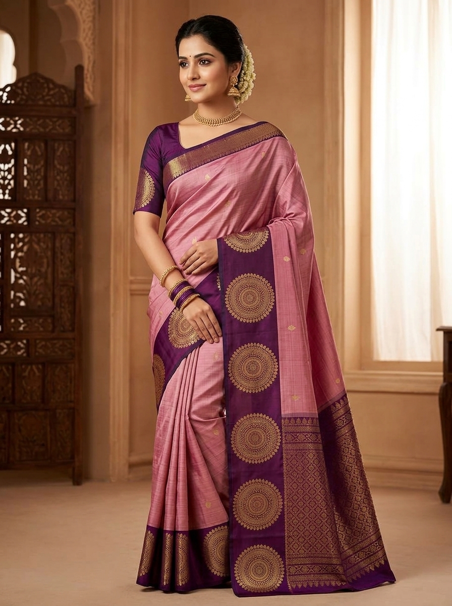 Blush Pink & Deep Violet Chakra Saree